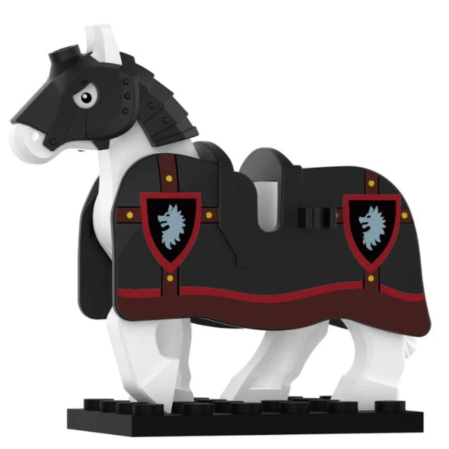 Black Wolf Horse Barding Medieval Warhorse Custom Minifigure