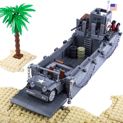 WW2 US Army Higgins Landing Craft with Jeep Custom Military MOC
