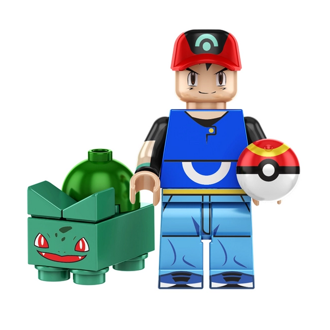 Ash Ketchum with Bulbasaur Pokemon Minifigure