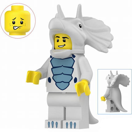 Light Blue Triceratops Costume Fan Custom Minifigure