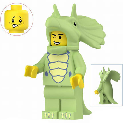 Green Triceratops Costume Fan Custom Minifigure