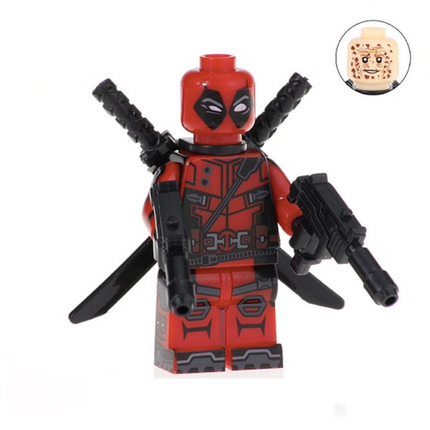 Deadpool Custom Marvel Superhero Minifigure with Swords - Minifigure Bricks