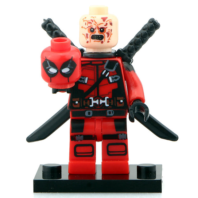 Deadpool Superhero Minifigure with Extra Head/Face - Minifigure Bricks