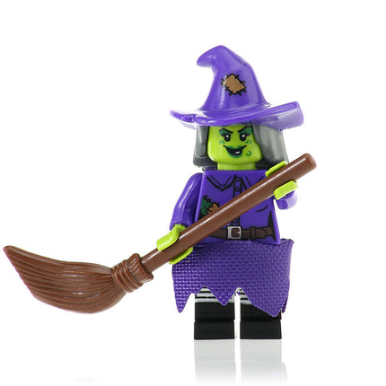 Witch in Purple with Broomstick Horror Movie Minifigure - Minifigure Bricks